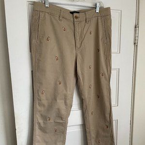 J. Crew Tan Flat Front Chinos with  Embroidered Foxes Style: H3789
